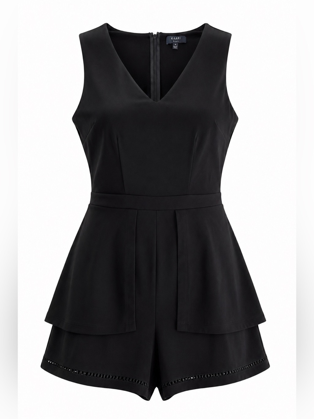 Kaari Blue Black Peplum Romper Sleeveless V-Neck Size Medium
